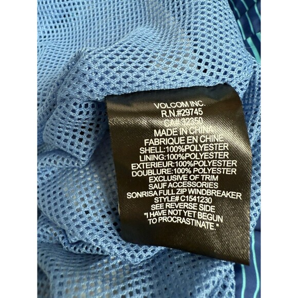 Volcom Hoodie Windbreaker Jacket Zip Boys  Large Blue Stripe Surf skateboard - Picture 8 of 11